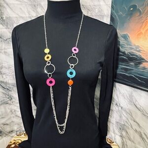 Playful Pink and Orange Necklace with Colorful Hoops